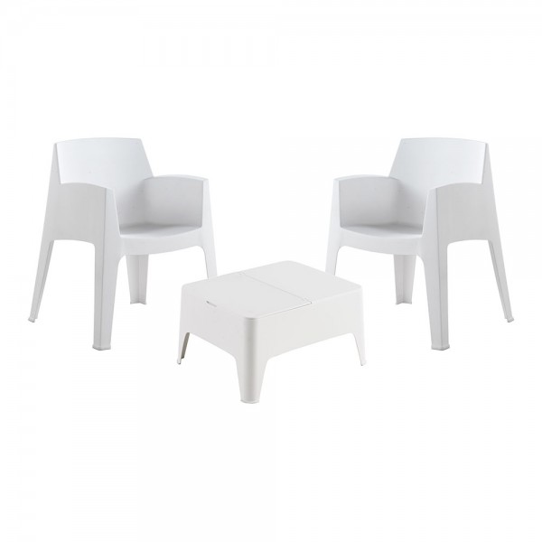 Ult. unidades conjunto de jardin/terraza de 2 sillas+mesa baja. color blanco sillas: 60x67x82cm mesa: 48x58x30cm modelo: costa sp berner
